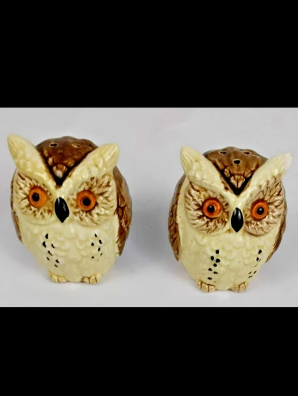 Vintage Japan Owl Salt & Pepper Shakers Pair Ceramic